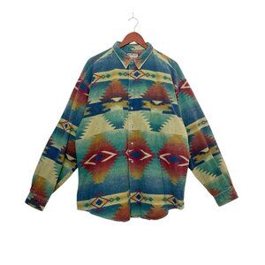 Vintage Ruff Hewn Aztec Shirt Mens Size XL Southwestern Button Up USA